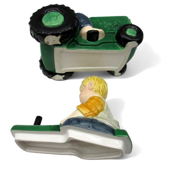 BOY Figurine On Green TRACTOR Ceramic Cookie Jar 11" Farmhouse Decor Rare Vintag - Picture 15 of 15